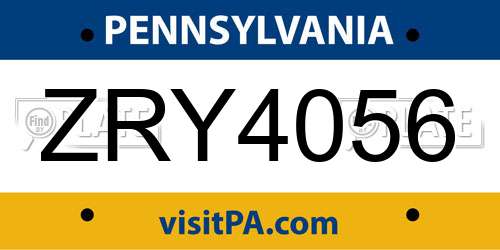 ZRY4056 Pennsylvania License Plate