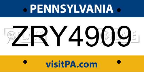 ZRY4909 Pennsylvania License Plate