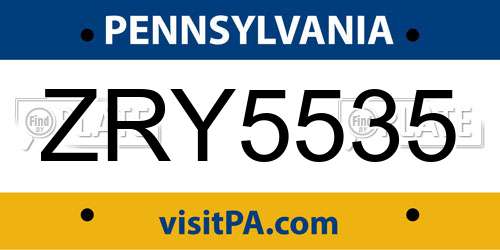ZRY5535 Pennsylvania License Plate