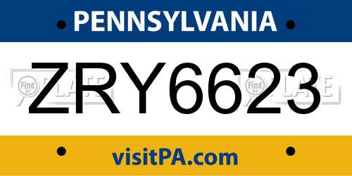 ZRY6623 Pennsylvania License Plate