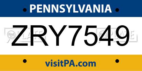 ZRY7549 Pennsylvania License Plate