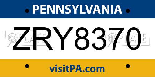 ZRY8370 Pennsylvania License Plate