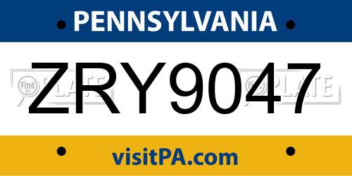 ZRY9047 Pennsylvania License Plate