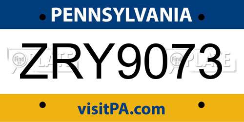 ZRY9073 Pennsylvania License Plate