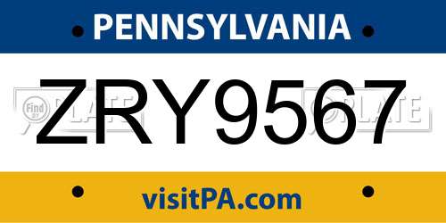 ZRY9567 Pennsylvania License Plate