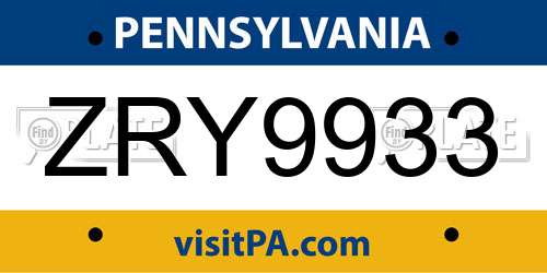 ZRY9933 Pennsylvania License Plate