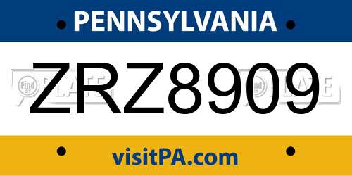ZRZ8909 Pennsylvania License Plate