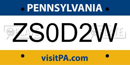 ZS0D2W Pennsylvania License Plate