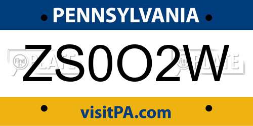 ZS0O2W Pennsylvania License Plate