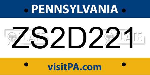 ZS2D221 Pennsylvania License Plate