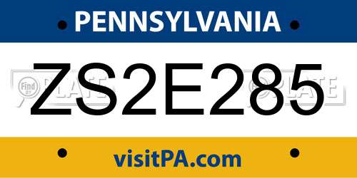 ZS2E285 Pennsylvania License Plate