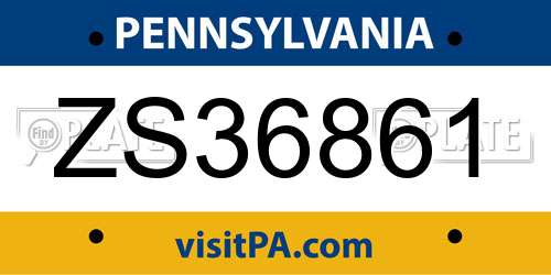 ZS36861 Pennsylvania License Plate