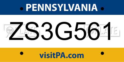 ZS3G561 Pennsylvania License Plate