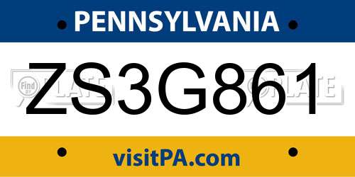 ZS3G861 Pennsylvania License Plate