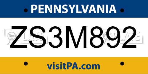 ZS3M892 Pennsylvania License Plate