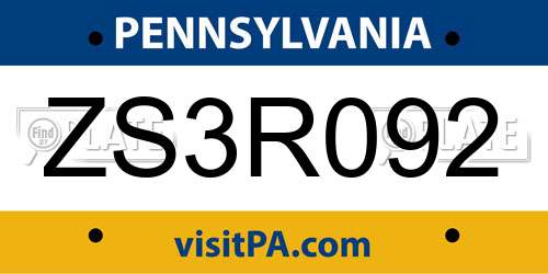 ZS3R092 Pennsylvania License Plate