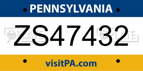 ZS47432 Pennsylvania License Plate