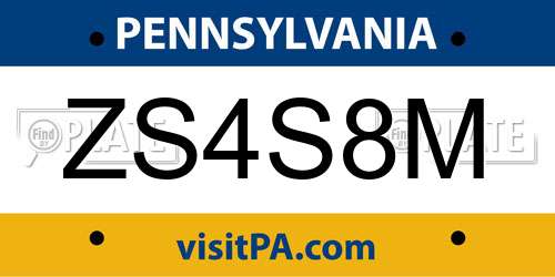ZS4S8M Pennsylvania License Plate