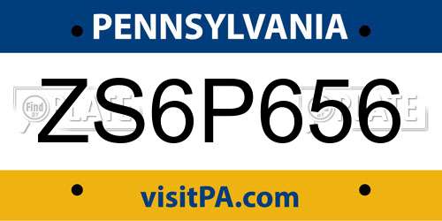 ZS6P656 Pennsylvania License Plate