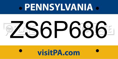 ZS6P686 Pennsylvania License Plate