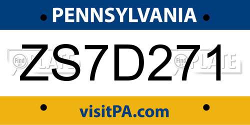 ZS7D271 Pennsylvania License Plate