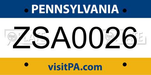 ZSA0026 Pennsylvania License Plate