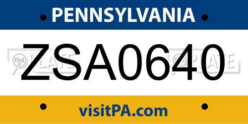 ZSA0640 Pennsylvania License Plate