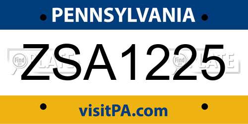 ZSA1225 Pennsylvania License Plate