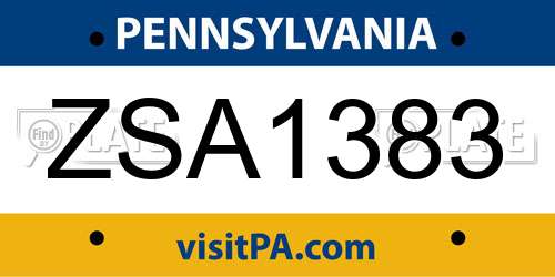 ZSA1383 Pennsylvania License Plate
