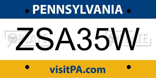 ZSA35W Pennsylvania License Plate