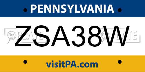 ZSA38W Pennsylvania License Plate
