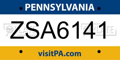 ZSA6141 Pennsylvania License Plate