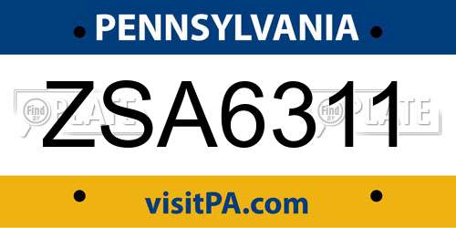 ZSA6311 Pennsylvania License Plate