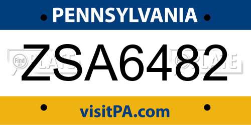 ZSA6482 Pennsylvania License Plate