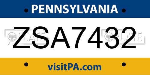 ZSA7432 Pennsylvania License Plate