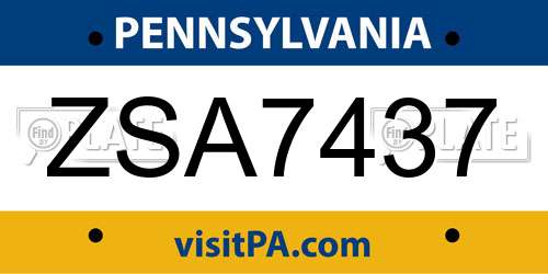 ZSA7437 Pennsylvania License Plate