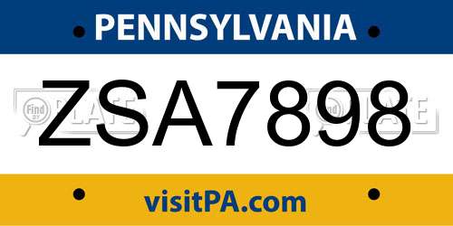 ZSA7898 Pennsylvania License Plate