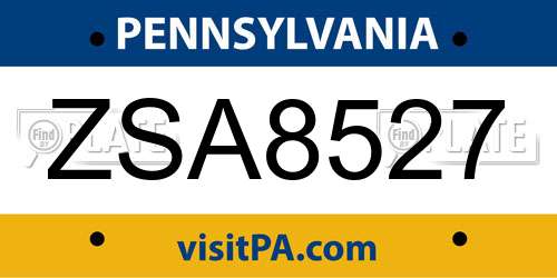 ZSA8527 Pennsylvania License Plate