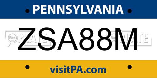 ZSA88M Pennsylvania License Plate