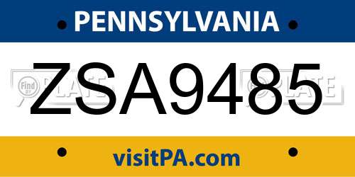 ZSA9485 Pennsylvania License Plate