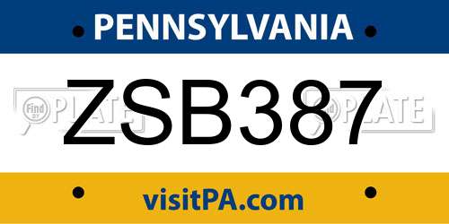 ZSB387 Pennsylvania License Plate