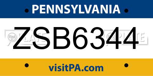 ZSB6344 Pennsylvania License Plate