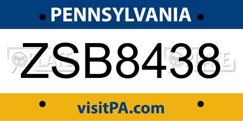 ZSB8438 Pennsylvania License Plate