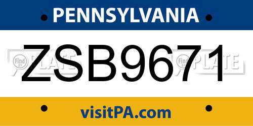 ZSB9671 Pennsylvania License Plate