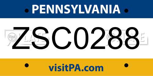ZSC0288 Pennsylvania License Plate