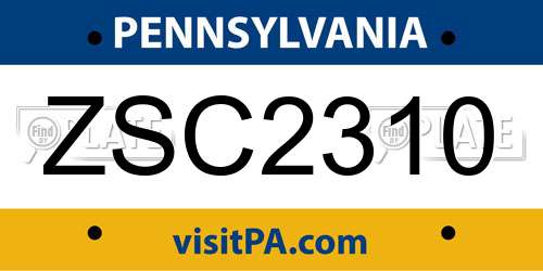 ZSC2310 Pennsylvania License Plate