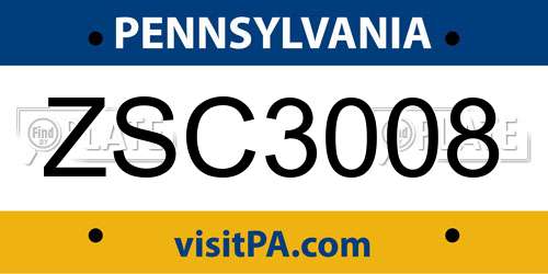ZSC3008 Pennsylvania License Plate