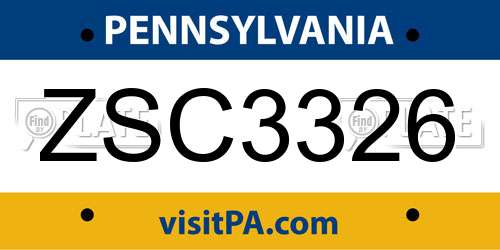 ZSC3326 Pennsylvania License Plate