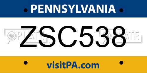 ZSC538 Pennsylvania License Plate