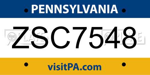 ZSC7548 Pennsylvania License Plate